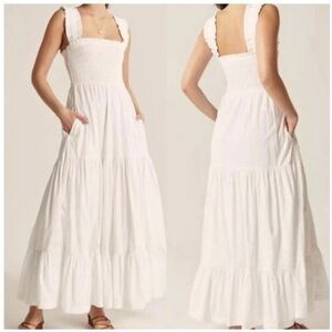 White Sleeveless Smocked Bodice Cotton Maxi Dress